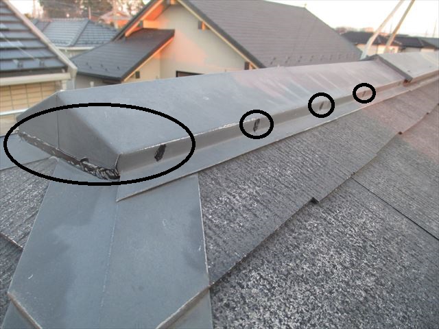 屋根棟板金隙間釘浮き補修
