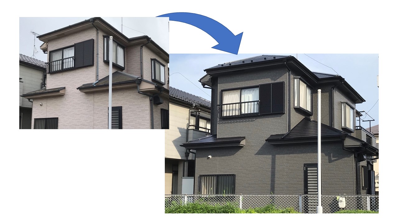 鴻巣市で屋根・外壁塗装工事前と後の写真